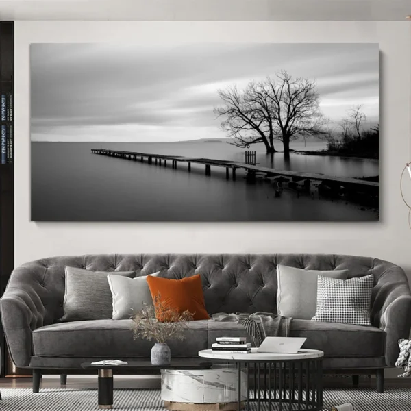 Minimalist Black and White Trees Landscape Wall Art Canvas Painting Lakes and Tree Posters for Living Room Decor Unframed