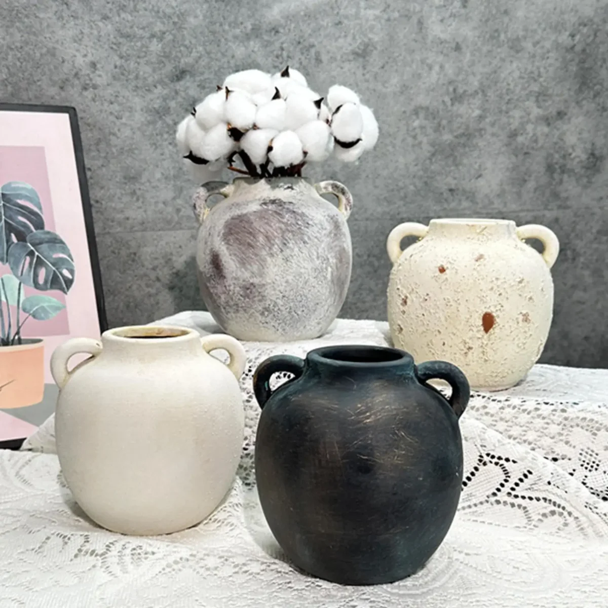 Ceramic Vase Retro Wabi Sabi Pottery Handmade Distressed Flower Vase Plant Container for Entryway Dining Room Bookshelf Rustic - Image 6