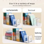 Transparent Acrylic L-Type Bookend Four-Shelf Desktop File Storage Display Bookshelf Office Organizational Tool for Home Use - Image 4