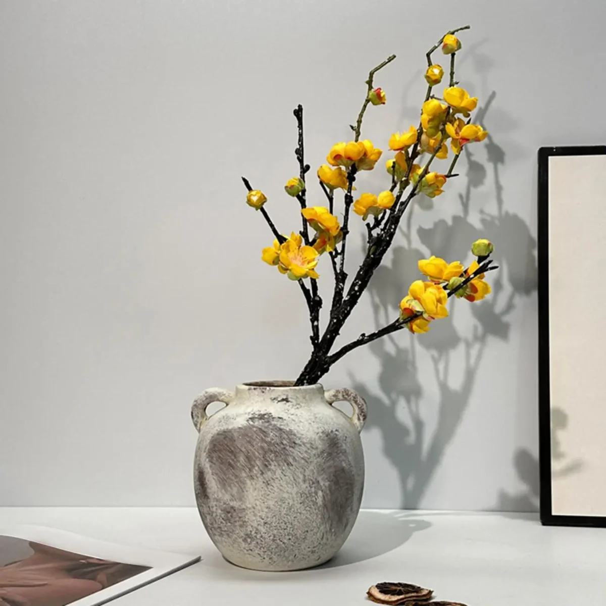 Ceramic Vase Retro Wabi Sabi Pottery Handmade Distressed Flower Vase Plant Container for Entryway Dining Room Bookshelf Rustic - Image 2