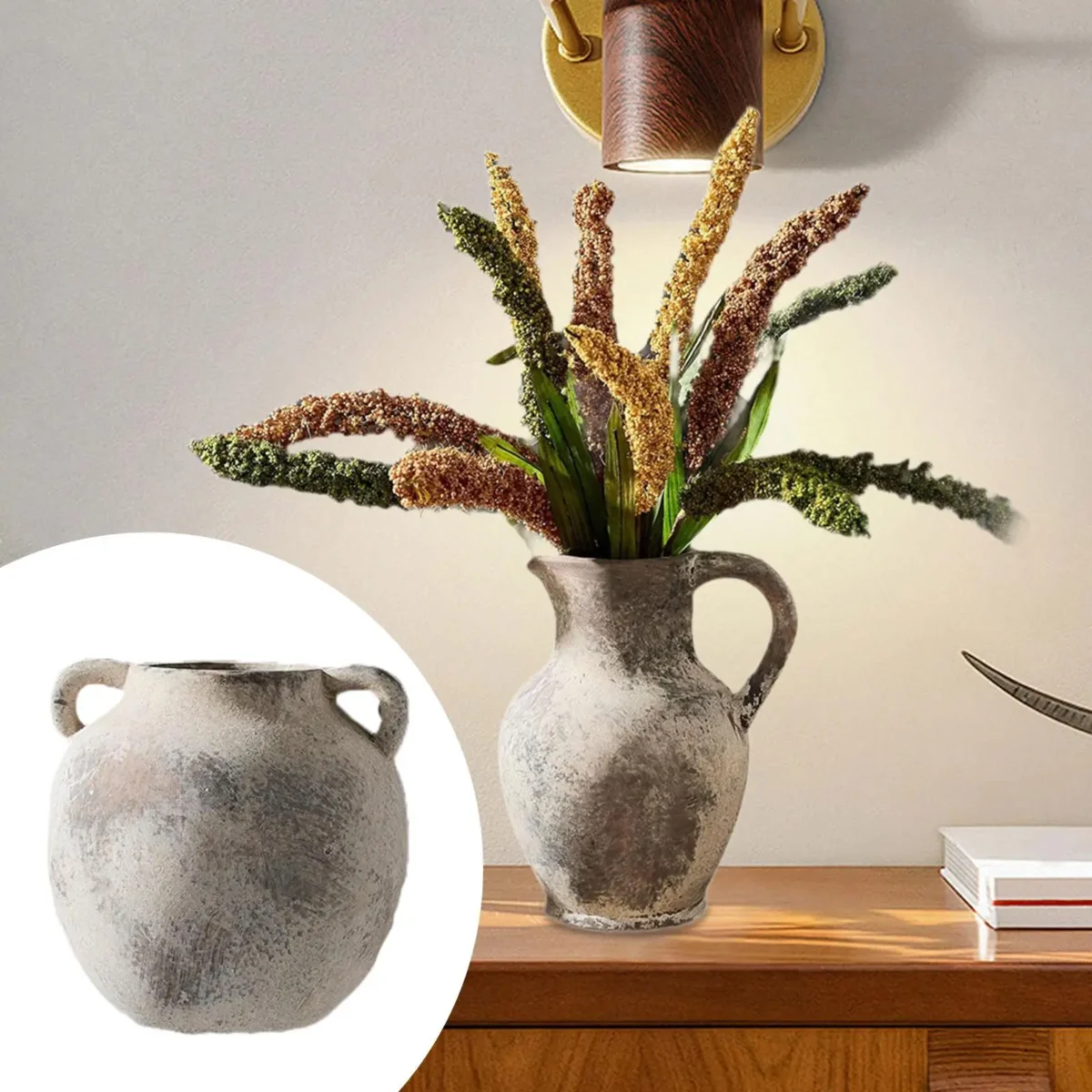 Ceramic Vase Retro Wabi Sabi Pottery Handmade Distressed Flower Vase Plant Container for Entryway Dining Room Bookshelf Rustic - Image 5