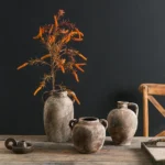 Ceramic Vase Retro Wabi Sabi Pottery Handmade Distressed Flower Vase Plant Container for Entryway Dining Room Bookshelf Rustic