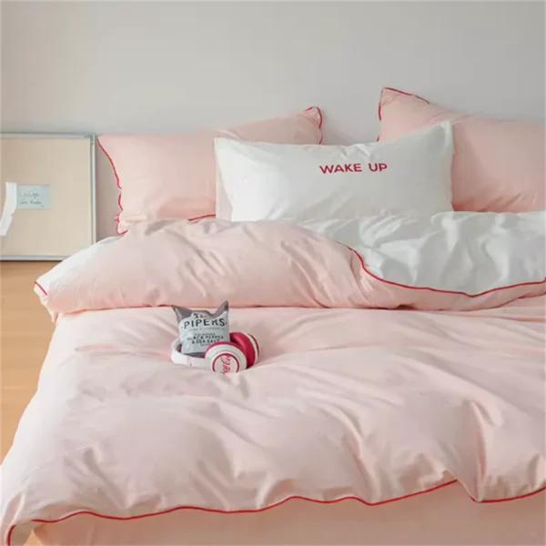 Korean INS Cream Style Bedding Set Solid Color Soft Bed Flat Sheet Pillowcase Adult Single Twin Full Queen Size Duvet Cover Sets