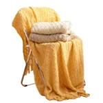 Textile City Faux Cashmere Sofa Blanket Cover Nordic Style Knit Plaid Throw Tassels Bedspread Golden Blanket for Spring Summer - Image 3