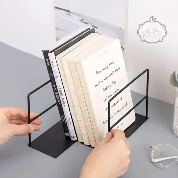 1 Pair Wrought Iron Bookends Book Support Simple Desktop Office Magazine Stand