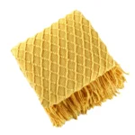 Textile City Faux Cashmere Sofa Blanket Cover Nordic Style Knit Plaid Throw Tassels Bedspread Golden Blanket for Spring Summer - Image 5