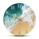Tropical Ocean With Big Waves Scenery Wall Clock Nautical Home Decor Minimalist Wall Art Coastal Seashore Aerial Beach Clock