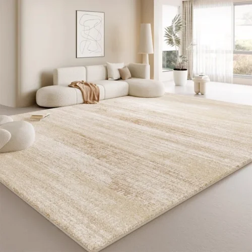 Luxurious Cream Plush Area Rug - Soft Washable Living Room Mat