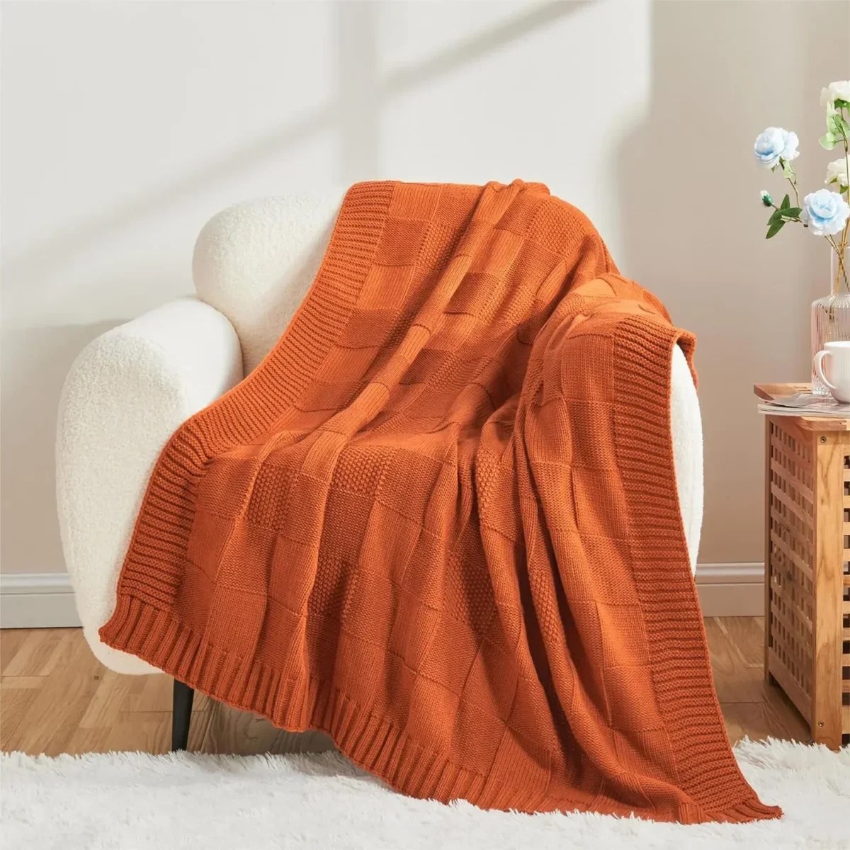 Cozy Bohemian Waffle Knit Blanket - Soft Green Shawl For Comfort - Image 2