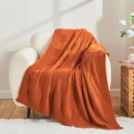 Cozy Bohemian Waffle Knit Blanket - Soft Green Shawl for Comfort - Image 2