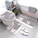 3-Piece Cute Kitten Bathroom Rug Set - Non-Slip Washable Polyester, U-Shaped Mat & Toilet Cover, Soft Bedroom Decor Floor Mats - Image 2