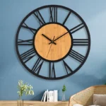 3D Large Wall Clocks Nordic Roman Numerals Retro Round Wood Metal Iron Accurate Silent Hanging Ornament Living Room Decoration - Image 2