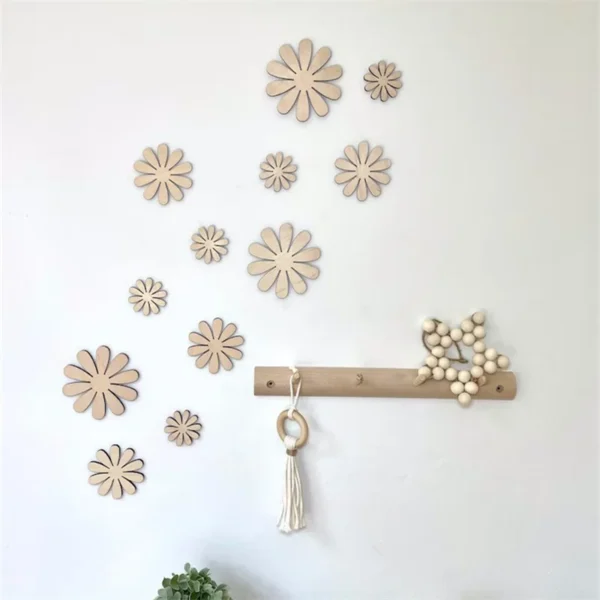 Nordic Wooden Daisy Flower Wall Decoration Self-adhesive Wall Stickers Set Wooden Sticker for Kids Room Nursery Decor