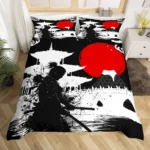 Japanese Samurai Bedding Set Full Size Cherry Blossoms Comforter Cover Red Sun Hokusai Duvet Cover Fuji Mountain Quilt Cover - Image 6