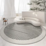 Black White Line Cloakroom Rug Modern Nordic Bedroom Decor Carpet Minimalist Round Carpets for Living Room Soft Fluffy Plush Mat - Image 2