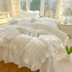 Korean Princess Style Lace Ruffles Bedding Set Skin-friendly Soft Seersucker Duvet Cover Set Bed Sheet Or Bed Skirt Pillowcases - Image 3