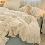 2025 INS Princess Style Bedding Sets Ruffle Lace Bow Quilt Cover Romantic Bedclothes Decor Woman Girls Bedroom Duvet Cover 4pcs - Image 2
