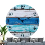 Beach Blue Wall Clocks Non Ticking Vintage Rustic Coastal Clock for Girl Boy Bedroom Bathroom Kitchen Living Room Office