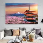 Japan Fuji Mouontain Landscape HD Pictures Canvas Painting Wall Art Pink Cherry Blossoms in Bloom Posters for Room Wall Decor - Image 2