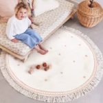 Round Fluffy Carpet For Living Room With Tassels,White Hairy Nursery Play Mat For Children,Soft Plush Bedroom Rugs For Kids - Image 6