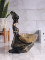 African Girl Holding a Plate Sculpture, Home and Office Decorative Storage Ornament, Vintage Collectible Craft Deskt Decor - Image 3