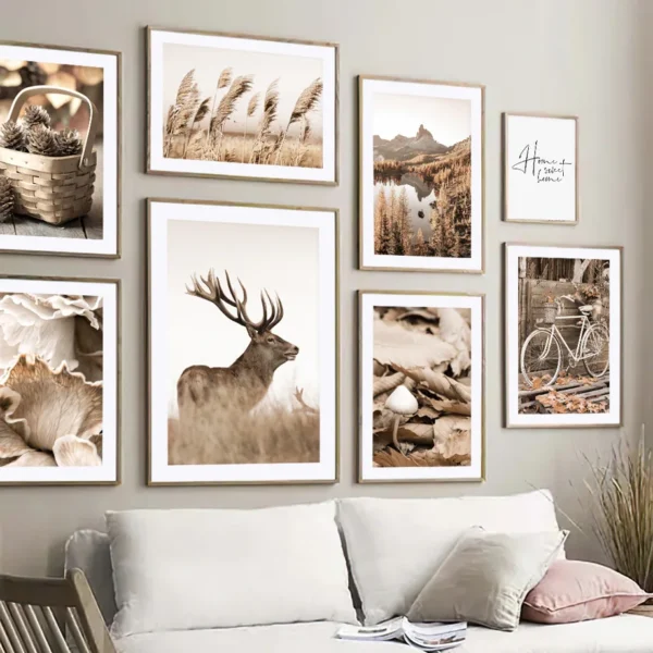 Mountain Reed Deer Winter Nature Landscape Posters and Prints Wall Art Canvas Painting Modern Home Decoration Living Room Decor
