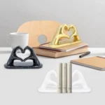 Golden Decorative Bookends for Shelves Heart Hands Book Ends Sculpture Aesthetic Decor for Bedroom Living Room Apartment Bookshe - Image 3