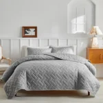 3pcs Quilted Bedspread Set Geometric Grid Pattern,Soft Polyester Thick Bed Cover wuth Pillowcase,Plain US Queen 264*230cm - Image 4
