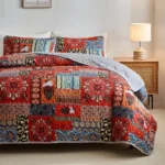 New Quilted Bedspread Set,Soft Microfiber,Thick Bed Cover+Pillowcase,European Flower Patchwork Mattress Topper Bed Sheets King