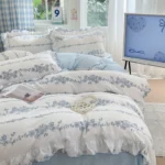 4pcs Korean lace Duvet Cover Set (1*Duvet Cover +1 flat sheet + 2*Pillowcase, Without Core), Fresh Flower Print Bedding Set - Image 4