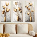 3D Golden Vase Floral 3pcs Set Art Aesthetic Posters Prints Entryway Living Room Background Home Decor Canvas Painting Cuadros - Image 2
