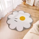 VIKAMA Small Fresh Simple Flowers Round Imitation Cashmere Bedroom Non-Slip Carpet - Image 3