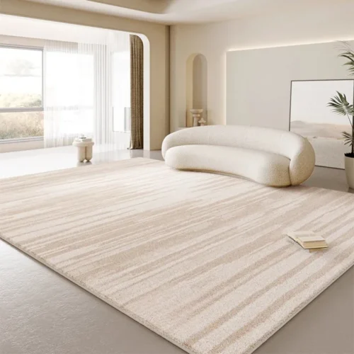 Luxurious Cream Plush Area Rug - Soft Washable Living Room Mat