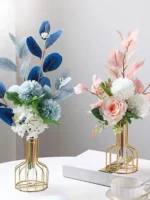 1 set of gold wrought iron metal vase hydroponic container test tube vase living room illustration decoration - Image 5