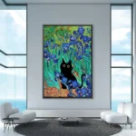 Abstract Black Cat Knocks Van Gogh Sunflower Funny Poster Graffiti Art Background Wall Canvas Painting Decorative Print Picture - Image 5