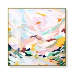 40x40cm Abstract Pink Mountain Canvas Art - Hand-Painted with Gold Frame, Stylish Wall Decor