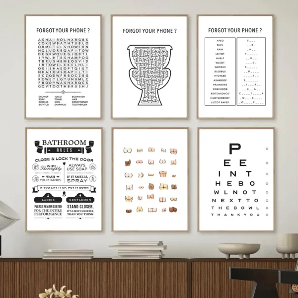 Funny Toilet Quote Modern Wall Art Pictures Canvas Painting Funny Bathroom Posters Text Butt Chart Print WC Room Home Decor