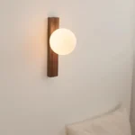 Walnut Wood Milk white Glass Sphere, Wabi-sabi Modern style, Wall light Sconces for Bedroom, Living, Aisle balcony, Bedside - Image 2