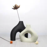 Modern Style Decorative Vase Set - 3D Printed Round Hollow Design Vase, Black & White, for Bohemian Home - Image 3