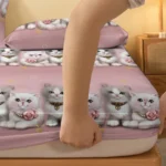 1 couple cute cat patterned frosted bedsheet, bedroom printed bedspread, bedding (excluding pillowcases) - Image 4