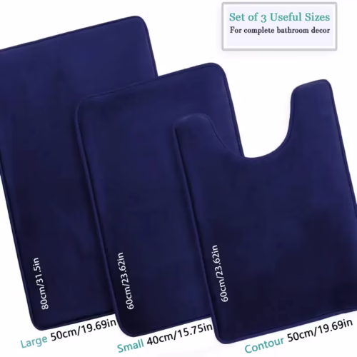Three Piece Toilet, Bath Floor Mat, Shower Mat, Bath Absorbent Mat, Non Slip Carpet, Soft and Comfortable, Laundry Room.