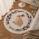 Living Room Carpet Cartoon Rabbits Printed Fluffy Large Area Round Children Bedroom Rug Home Decoration Cute Cloakroom Mat - Image 3