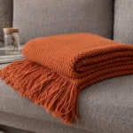 Cozy Morandi Orange Knitted Tassel Blanket for Travel & Home