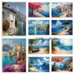 Abstract Oil Painting Ocean Floral Coast Palm Tree Tropical Stranded Island Landscape Poster Canvas Painting Wall Pictures Decor