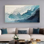 Large White Blue Seawave Knife Thick Oil Painting Handmade Beige Beach Canvas Painting Modern Wall Art Sea Artwork For Decor - Image 2