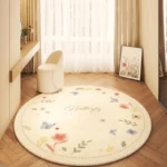 Cream Style Bedroom Decor Round Carpet Butterfly Pattern Carpets for Living Room Thicken Plush Bedside Mat Fluffy Soft Study Rug