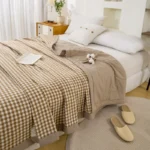 Japanese-style Plaid Summer Blanket 100% Cotton Skin Friendly Quilted Queen Quilt 220*240 Breathable King Size Duvet Comforter - Image 2
