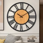 3D Large Wall Clocks Nordic Roman Numerals Retro Round Wood Metal Iron Accurate Silent Hanging Ornament Living Room Decoration - Image 3