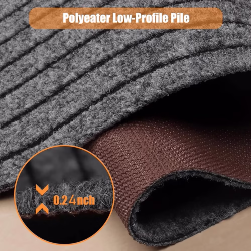 Secure your space with Plush Striped Non-Slip Mat. Comfort & Style.