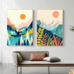 Nature Aesthetics Spring Mountain Flowers Abstract Landscape Illustration Poster Canvas Paintings Wall Art Pictures Home Decor - Image 2